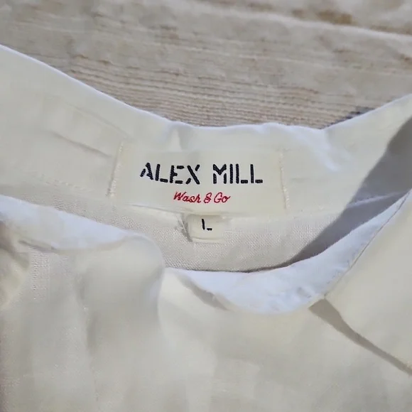 ALEX MILL Utility Shirt White  100% Linen Blouse Sz L N  Pockets Academia Preppy - Picture 3 of 5